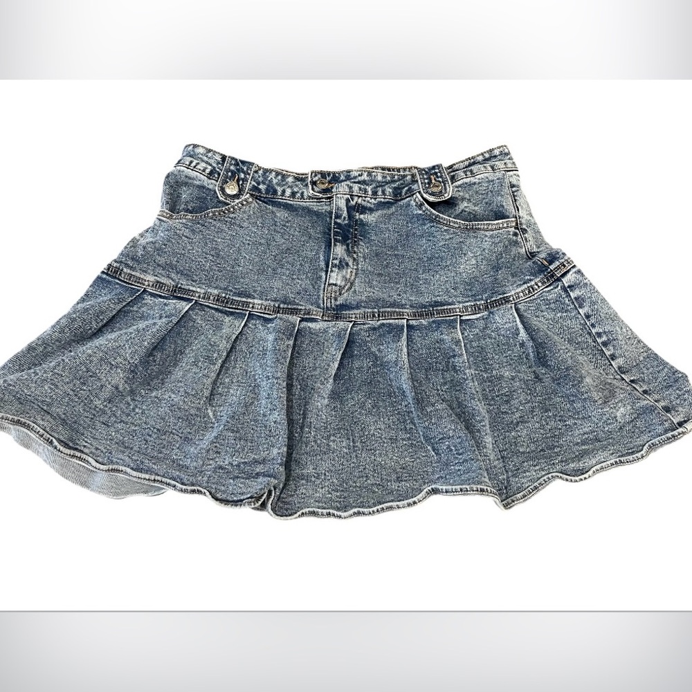 Wild Fable Womens Plus Size 17 High Rise Pleated Denim Skirt Stone Wash